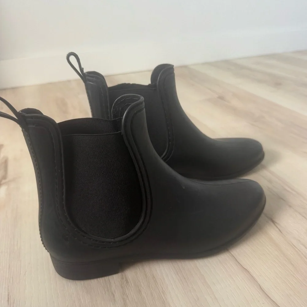 Jeffrey Campbell Black Chelsea Rain Boot with Blue Insole